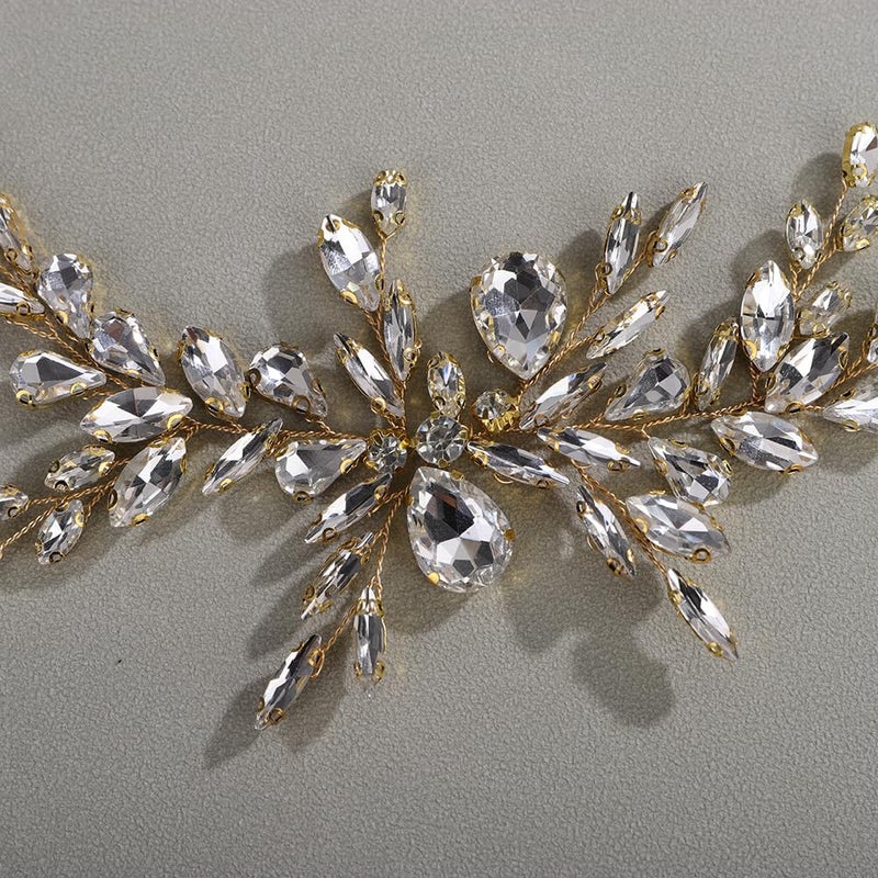 Rumtock Vintage Crystal Gold Headband Wedding Bridal Bridesmaid Side Headpiece Handmade Hair Accessories (Gold) - Image 3